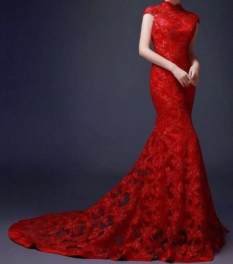 Red Lace Wedding Dress, Wedding Gown Lace, Wedding Qipao, Chinese Princess, Red Wedding Dress, Chinese Wedding Dress, Asian Wedding Dress, Oc Stuff, White Wedding Gowns