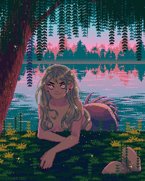 River Mermaid, Piskel Art, 8 Bit Art, Nostalgic Art, Simple Phone Wallpapers, 8 Bits, Pixel Art Design, Art Studies, Sirens