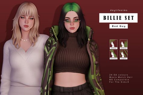 BILLIE EILISH Inspired Hairstyle for The Sims 4 Sims 4 Cc Billie Eilish Hair, Billie Eilish Sims 4, Sims 4 Maxis Match Bangs Hair, Billie Eilish Sims 4 Cc, Sims 4 Billie Eilish Cc, Sims 4 Cc Billie Eilish, Sims 4 Billie Eilish, Sims 4 Ombre Hair, Sims 4 Hair With Bangs