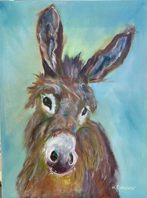 Donkey Canvas Painting, Christmas Donkey Painting, Donkey Painting Easy, Painting Traceables, Donkey Painting, Colour Pictures, Farming Life, Paintings Watercolor, Animals Flowers