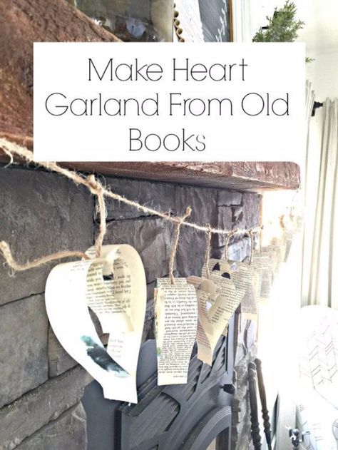 DIY Projects Made With Old Books - Heart Garland From Old Books - Make DIY Gifts, Crafts and Home Decor With Old Book Pages and Hardcover and Paperbacks - Easy Shelving, Decorations, Wall Art and Centerpices with BOOKS http://diyjoy.com/diy-projects-old-books Crafts Using Old Books, Quick Valentine Crafts, Upcycled Books Crafts, Diy Old Books, Old Book Crafts, Upcycle Crafts Diy, Book Page Crafts, Folded Book Art, Heart Garland