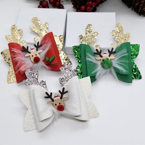 Christmas Hair Bows Diy, Holiday Hair Clips, Woman Costumes, Girls Hair Bows Diy, Bow Diy, White Hair Bows, Bow Ideas, Paper Bow, Christmas Hair Bows