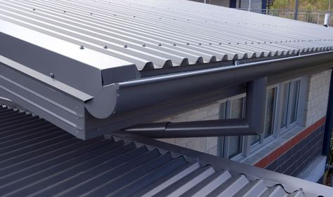 Modern Roof Gutter | Gutter replacement Talang Air, Roof Cap, Roof Restoration, Modern Roofing, Fibreglass Roof, Porch Roof, Steel Roofing, Roof Architecture, Rain Gutters