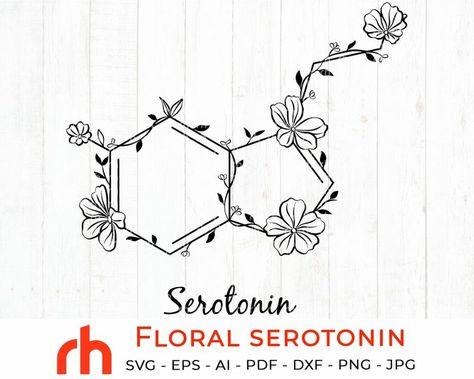 Floral Serotonin, Serotonin Molecule Tattoo, Serotonin Tattoo, Chemistry Tattoo, Simple Tats, Empowering Tattoos, Molecule Tattoo, 4 Tattoo, Eagle Tattoos