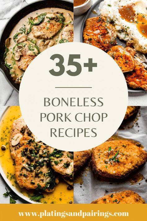 Looking for a delicious way to enjoy pork chops? Here's 35+ easy boneless pork chop recipes that are sure to be a hit in the kitchen! Pork Chops No Bone, Pork Rib Chops Boneless, Boneless Pork Chop Meal Ideas, Spring Pork Chop Recipes, No Less Pork Chop Recipes, Unique Pork Chop Recipes, High Protein Pork Chop Recipes, Center Cut Pork Chop Recipes Boneless, Pork Loin Center Cut Chops Recipes