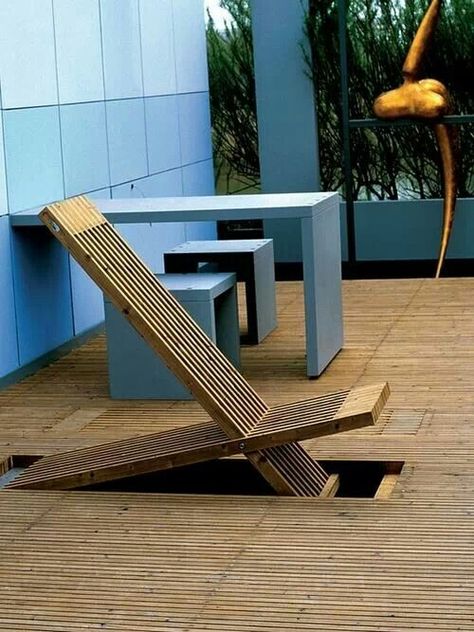 Folding chair hidden in floor Terrasse Design, Garden Seat, Folding Furniture, Ligne Roset, Deck Chairs, Design Case, Patio Design, 인테리어 디자인, Cool Furniture