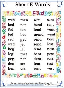 Short Vowel Sound 'E' List Sound Words Worksheet, Phonics Puzzles, Short Vowel Worksheets, Cvcc Words, Phonics Flashcards, Phonics Posters, Vowel Worksheets, Learning Phonics, Phonics Books