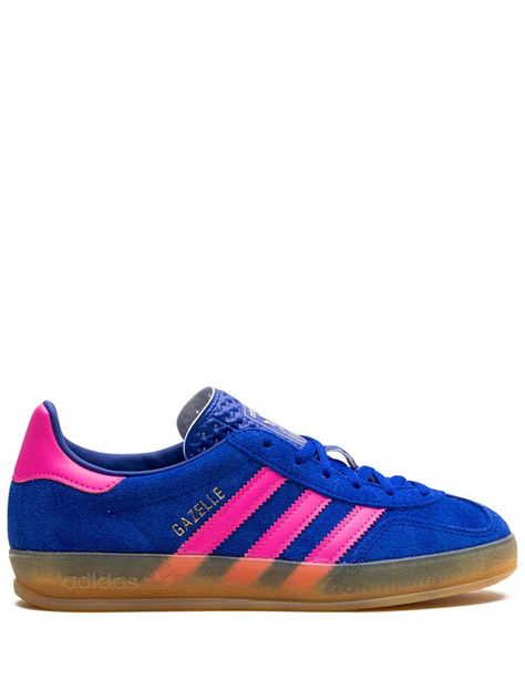 Shop adidas Gazelle Indoor "Blue/Lucid Pink" sneakers Blue And Pink Adidas, Blue And Pink Sambas, Pink And Blue Sambas, Colorful Womens Sneakers, Colored Sambas, Colorful Sambas, Red And Blue Shoes, Funky Sneakers, Bright Sneakers