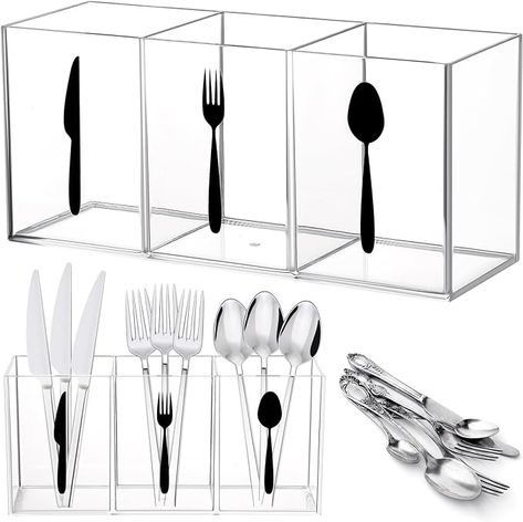 Amazon.com: Suzile Acrylic Cutlery Storage Organizer Bin Clear Silverware Caddy Countertop Knife Spoon and Fork Holder Kitchen 3 Section Tableware Storage Box for Cabinet Indoor Outdoor Home Flatware Dining Room : Home & Kitchen Tableware Storage, Spoon And Fork Holder, Silverware Caddy, Flatware Caddy, Silverware Organization, Knife Organization, Flatware Organizer, Plastic Utensils, Cutlery Storage