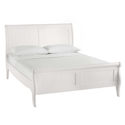 White Sleigh Bed, White Wood Paneling, Bentley Design, Super King Size Bed, Sleigh Bed, White Panel, Bedroom Crafts, Wooden Bed Frames, Under Bed