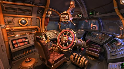 Michael Sormann - Spaceship Bridge Steampunk Spaceship Interior, Steampunk Airship Interior, Concept Art Spaceship, Victorian Spaceship, Medieval Spaceship, Magic Spaceship, Submarine Spaceship, Inside Spaceship, Spaceship Bridge