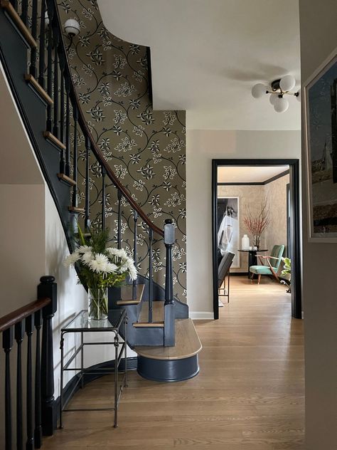 The Other Projects We Are Tackling In 2024 (It's An EXCITING Year) - Emily Henderson Curved Staircase Foyer, Foyer Wallpaper, Staircase Foyer, 1920s Decor, Foyer Stairs, Spanish Revival Home, Brooklyn House, Entry Stairs, Farmhouse Renovation