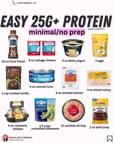 Getting your protein in doesn’t have to be hard 🥳 Here are some minimal prep foods that make it easier! 🫧 Share this with someone new to GLP-1 meds 🫧 Tirezeptide Diet, Lean Meal Ideas, Glp1 Workout, High Protein Meals Glp1, Foods To Eat On Glp1, Glp1 Lunch Ideas, Foods With Lots Of Protein, Diy Protein Packs, Glp1 Friendly Meals