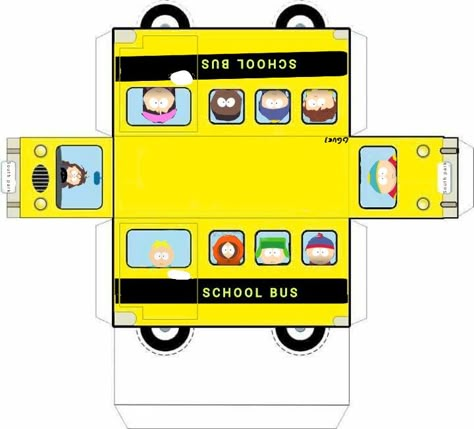 South Park Paper Template, South Park Printables, South Park Papercraft C0rll_, Southpark Papercraft, South Park Print, South Park Crafts, South Park Paper Dolls, South Park Papercraft, Yellow School Bus