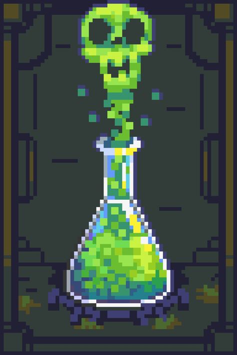 Pixel art poison Pixel Potion Bottle, Bottle Pixel Art, Wizard Council, Grunge Pixel Art, Pixel Art Potion, Magic Visuals, Art Healing, Healing Potion, Pixel Game