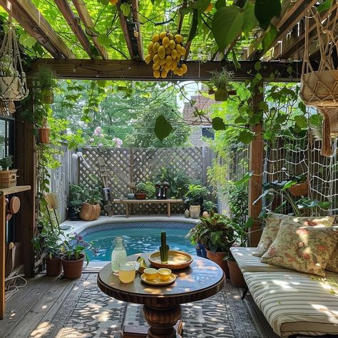 Rental Home Backyard Ideas, Boho Covered Patio, Boujee Backyard, Cute Backyards, Aesthetic Backyard Ideas, Backyards Aesthetic, Tiny Backyard Ideas, Cozy Backyard Ideas, Eclectic Backyard