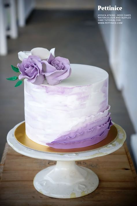 Ruffle Cake Tutorial, Violet Cakes, Purple Cakes Birthday, Lavender Watercolor, Fondant Flower Cake, Lavender Cake, Purple Cake, Fondant Cake Designs, Cake Show