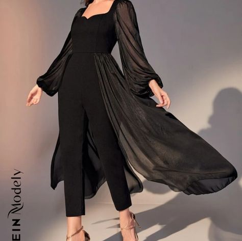 New Shein Jumpsuit Size Xl (12) Black Does Not Come With Belt I Love This, But I'm 5'9 And Is Better For Someone Shorter Than Me Fantasy Jumpsuit, Honeymoon Wardrobe, Shein Jumpsuit, Flower Jumpsuit, Vampire Fashion, Bridesmaids Jumpsuits, Distressed Overalls, Navy Jumpsuit, Yellow Romper