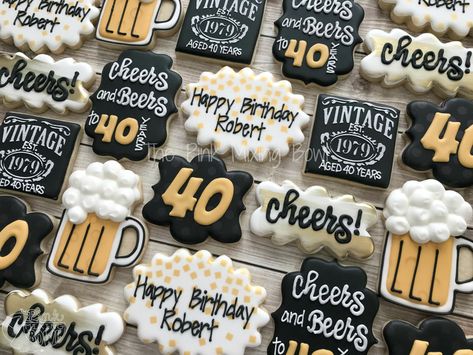 40th Birthday Themes For Men Surprise, 40th Bday Cupcakes For Men, Cookies For Dads Birthday, 40th Birthday Cheesecake, 40th Birthday Ideas For Men Outdoors, 40th Bday Cookies For Men, 40th Birthday Party Cookies, 40th Birthday Ideas For Men Beer Theme, 35 Birthday Cookies