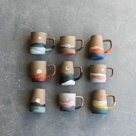 Landscape Pottery, Ideal Morning Routine, Celestial Seasonings Tea, Painted Moon, Handmade Ceramic Mugs, Magical Landscapes, Painted Clay Pots, Colorado Artists, Fort Collins Colorado