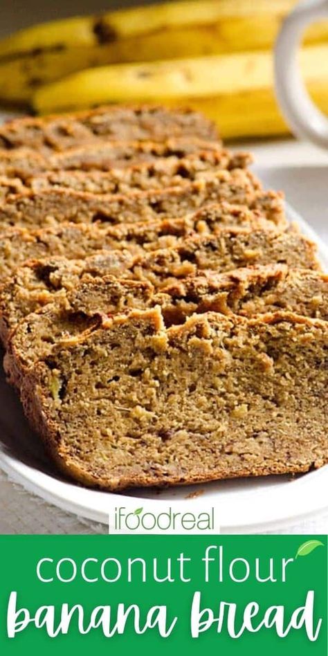 Coconut Flour Banana Bread is a naturally sweetened gluten free quick bread recipe made with simple ingredients. And only 2 eggs are used. No egg-y banana bread here. Gluten Free Quick Bread Recipes, Coconut Flour Banana Bread, Gluten Free Quick Bread, Coconut Flour Bread, Quick Bread Recipe, Coconut Flour Recipes, Healthy Baking Recipes, Best Banana Bread, Low Carb Dinner Recipes