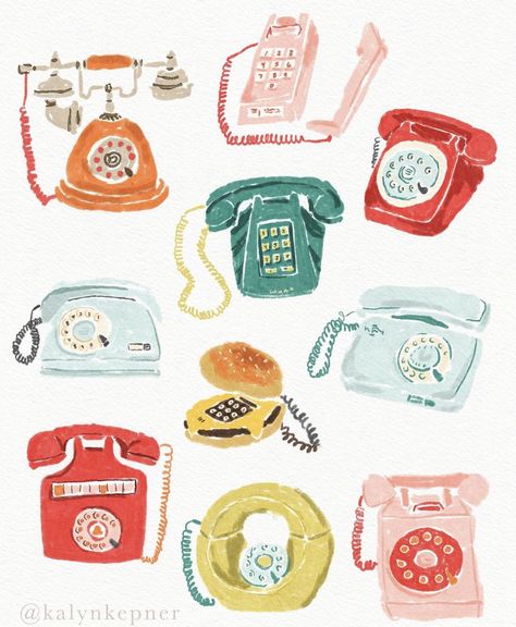 Dorm Posters, Vintage Phones, Vintage Telephone, 수채화 그림, Arte Sketchbook, Telephones, The 70s, Photo Reference, Art Sketchbook