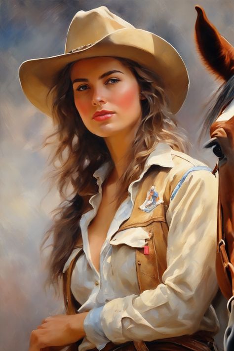 Western Gunslinger Art, Cowboy Artists, Cowgirl Pictures, Cowboy Stuff, Western Artwork, Western Tattoos, Western Photography, Painting Of A Woman, Cowboy Girl