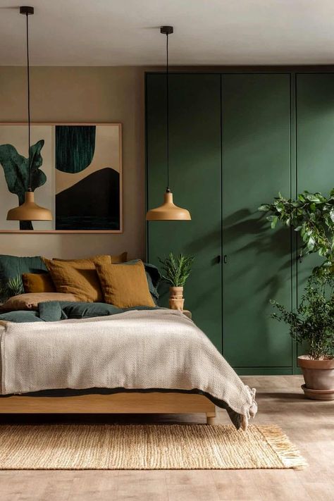 Bedroom Ideas Forest, Green Wardrobe Bedroom, Bedroom Ideas Storage, Forest Green Bedroom, Forest Bedroom Aesthetic, Forest Bedroom Ideas, Forest Green Bedrooms, Canopy Bed Drapes, Forest Themed Bedroom