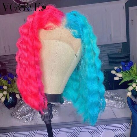 Hot Pink Human Hair Lace Frontal Wigs | Blue Lace Front Human Hair Wigs - Blue Deep - Aliexpress Cute Wigs, Creative Hair Color, Blue Wig, Lace Fronts, Barbie Hair, Hd Lace Frontal, Pretty Hair Color, Hair Wigs For Women, Dope Hairstyles