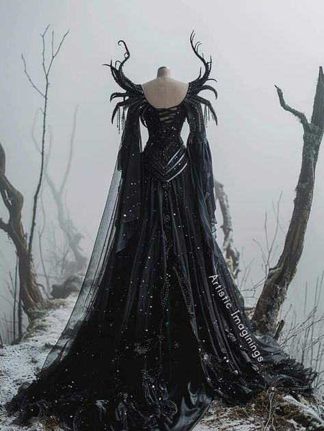 Dark Fae Outfits, Dark Fantasy Outfits, Dark Fantasy Dress, Dark Fantasy Gown, Dark Fantasy Clothing, Fae Aesthetic Clothes, Dark Fantasy Fashion, Dark Fae Aesthetic, Dnd Clothing