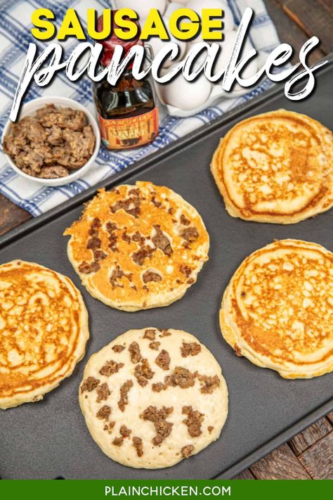 Waffle Maker Recipes Breakfast, Sausage Pancakes, Amish Breakfast, Plain Chicken Recipe, Pancake Sausage, Pancakes For Dinner, Bread Puddings, Waffle Maker Recipes, Scrumptious Food