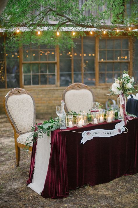 Bride Groom Table, Tablecloth Wedding, Wedding Runner, Sweetheart Table Wedding, Marsala Wedding, Autumn Bride, Outdoor Wedding Reception, Table Inspiration, Bridal Show