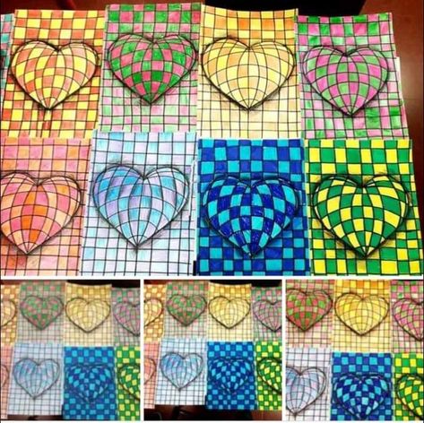 OPTICAL ART CUORE * Crearegiocando Op Art Lessons, Opt Art, Valentine Art Projects, Art Tutorials Watercolor, Optical Art, Art Lessons For Kids, Valentines Art, Elementary Art Projects, Artists For Kids