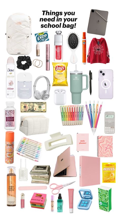 Things To Make Your Room Cute List, What To Have In Backpack For School, Things To Put In School Backpack, What To Pack For 6th Grade, Necessities For School, School Backpack Essentials Middle School, Essential Things For School, Back To School What To Put In Backpack, Best Back To School Supplies