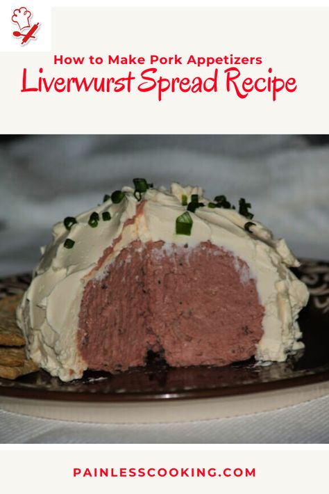 Learn how to make pork appetizers with this recipe for liverwurst spread. Prepare the Layer 1 mixture in a bowl, shape on a serving plate and refrigerate. Prepare the layer 2 in a bowl and spread over the mound then refrigerate 8 hours before serving. Liverwurst Pate Recipe, Liverwurst Recipe Ideas, Liverwurst Pate, Liverwurst Dip, Braunschweiger Recipes, Pork Appetizers, Liverwurst Recipe, Sauerkraut Balls, Bacon Wraps