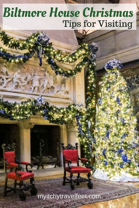 How to visit the Biltmore House at Christmas in Asheville, NC. If you like Chirstmas, you'll love a Biltmore Estate Christmas trip. #travelidea #usadestination #biltmorehouse #holidaytrip Biltmore House Christmas, Biltmore Estate Christmas, Biltmore Estate Asheville Nc, Biltmore Christmas, Southern Travel, Biltmore House, Holiday Travel Destinations, The Biltmore, Biltmore Estate