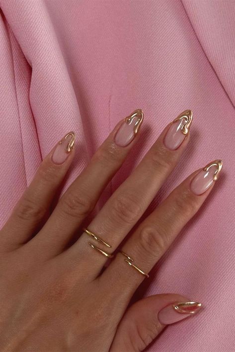 Gold Nails French, Gold Tip Nails, Short Classy Nails, Milky Nails, Chrome Nails Designs, Fall Nail Art Designs, Drip Nails, Nagel Tips, Gold Nail