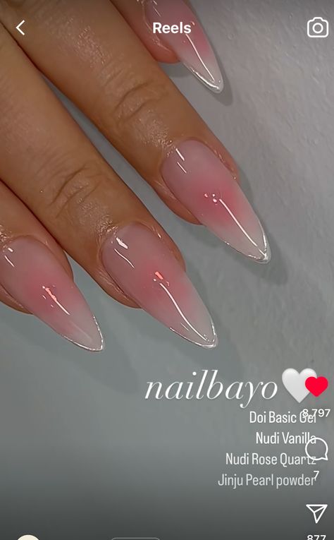 Milky Pink White Nails, Milky White And Pink Nails, Milky White Aura Nails, Milky Pink Almond Nails Chrome, Milky Pink Nails Gel, Pink And White Aura Nails, Aura Blush Nails, Milky White Almond Nails, Almond Nails Aura Design