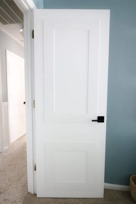 Painted interior doors #homedecor #diyhomedecor #diy #paint #door #interiordoor #makeover #beforeandafter #upcycle Update Interior Doors, Flat Panel Interior Doors, Diy Interior Doors, Diy Closet Doors, Flat Panel Doors, Door Makeover Diy, Closet Door Makeover, Panel Interior Doors, Bifold Closet Doors