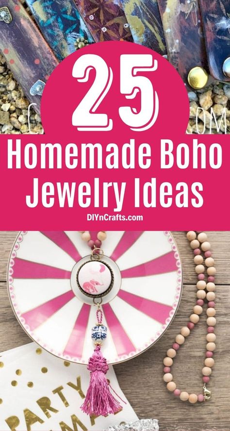 25 Gorgeous DIY Boho Jewelry Pieces That Add Style To Any Wardrobe! Don't miss this amazing list of DIY and easy homemade jewelry pieces. Add unique style to any wardrobe with these fun boho jewelry crafts! #diy #boho #jewelry #handmade #fashion #girlyprojects Boho Beads Decor, Diy Boho Necklace Tutorials, Boho Diy Jewelry Bohemian Style, Boho Necklaces Bohemian Diy, Making Boho Jewelry, Diy Boho Necklace Ideas, Jewelry Making Accessories, Boho Beads Diy, Boho Jewellery Diy