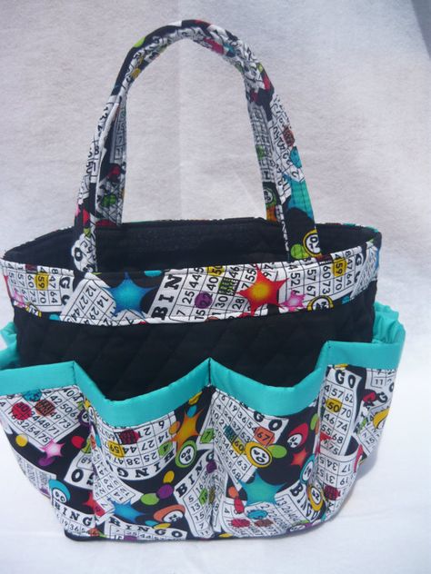 Bingo print bag great for craft and makeup  by sewtrendyrose, $25.00 Bingo Bag Pattern, Tote Bag Patterns To Sew, Bingo Bags, Tote Bag Patterns, Apron Pattern Free, Bingo Bag, Sewing Tutorials Bags, Sewing Room Inspiration, Quilt Sewing Patterns