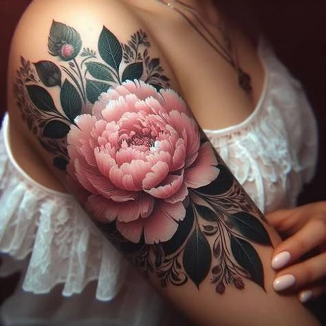 66 Peaceful Peony Tattoo Ideas To Bloom Like A Wildflower! – Tattoo Inspired Apparel Peonies Flower Tattoo, Pink Peony Tattoo, Japanese Peony Tattoo, Flower Cover Up Tattoos, Wedding Ring Tattoos, Dahlia Tattoo, Peony Flower Tattoos, Tattooed Lady, Tattoos To Cover Scars