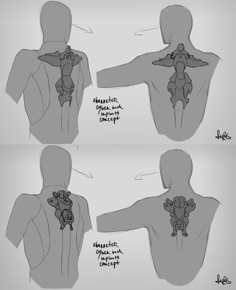 Cyberpunk Technology Concept Art, Cybernetic Implant Concept Art, Cyberpunk Spine Implant, Cybernetic Spine, Cybernetic Augmentation, Cybernetic Implants, Transhumanist Art, Cybernetic Arm, Cyborgs Art