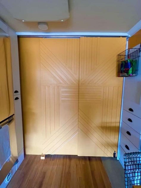 12 Camper Door Makeover Ideas for Interior and Exterior Doors | RV Inspiration Rv Door Makeover, Camper Door Makeover, Door Makeover Ideas, Interior Door Ideas, Rv Inspiration, Rv Makeover, Camping Camper, Rv Renovations, Camper Remodel