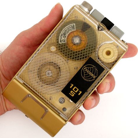 Vintage spy tape recorder. Early 1960s cold-war era Fi-Cord 101S. Made in Switzerland. From 'Pocket and Portable Tape Recorders' at the web's largest private collection of antiques & collectibles: http://www.ericwrobbel.com/collections/pocket-recorders.htm ••••••••••••••••••••••••••• #vintagetech  #vintagetechnology  #spy #spyrecorder #spyequipment  #vintageradio  #antiqueradio Old Technology, Retro Gadgets, Tape Recorder, Recorders, Vintage Radio, Vintage Electronics, Retro Futurism, Audio Equipment, Tech Design