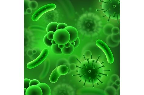 Bacteria and germs or viruses, virology and microbiology science research 3D background. Microorganisms in liquid of round and oblong shapes. Microscopic harmful or healthy bodies or cells vector Leaf Lessons, Lungs Art, Micro Organisms, Healthy Bodies, Science Research, Aliens And Ufos, 3d Background, Microbiology, Mandala Art