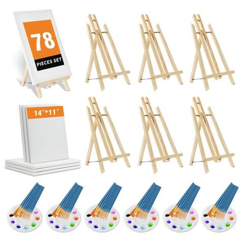 PRICES MAY VARY. Multi-functional 78 PCS Painting Supplies:This painting kits contains 6 Pcs 16*8.5 inch art wood easels, 6 Pcs 11x14 inch canvases, 60 Pcs brushes(6 packs paint brushes) and 6 Pcs paint tray palettes, Complete paint and sip kit for adults/kids,it is a one-stop solution, saving you time and money compared to purchasing individual easel,canvas for painting,acrylic paint brushes,paint palettes. Large Easels& Canvases for Painting:This painting set contains 6 Pcs 11x14 stretch canva Sip And Paint Snacks, Painting Party Ideas Canvases, Womens Bible, Princess Painting, Maybelline Falsies, Brushes Paint, Tabletop Easel, Birthday Painting, Paint Palettes