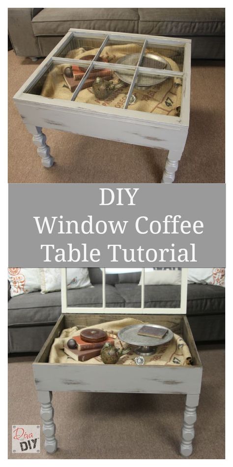 Make your own coffee table using an old window with this DIY window coffee table tutorial Diy Coffee Table Ideas, Window Coffee Table, Old Window Projects, Repurposed Windows, Coffee Table Ideas, Window Table, Window Crafts, Display Coffee Table, Window Projects