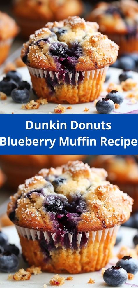 Enjoy Dunkin Donuts' blueberry muffins made fresh at home. Easy recipe for a delicious snack or breakfast! Dunkin Donuts Blueberry Muffin Recipe, Fresh Blueberry Muffins, Berry Muffin Recipe, Best Biscuit Recipe, Butter Cookie Recipe Easy, Blueberry Muffin Recipe, Homemade Blueberry Muffins, Blueberry Donuts, Easy Blueberry Muffins