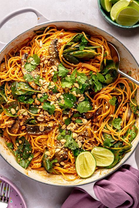 Gochujang Pasta with Ground Chicken - Fed & Fit Ground Chicken Pasta Recipes, Pasta With Ground Chicken, Ground Chicken Pasta, Gochujang Pasta, Rice Noodle Recipes, Pork Casserole, Fed And Fit, Chicken Mushrooms, Fit Recipes